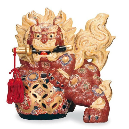 Kutani Ware Foo dog Shishi Lion Sculpture Decorative Finish 12.2 in japan
