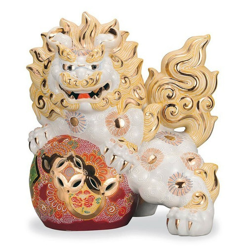 SPIRIT OF STONE /虎猫工務店/九十九百太郎 Pair Tsukimi Shishi Kutani porcelain Fengshui Foo Fu Dog Guardion