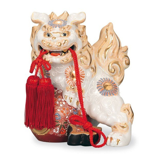 Kutani Ware Foo dog Shishi Lion Mallet Sculpture  White Decoration 7.1 in Japan