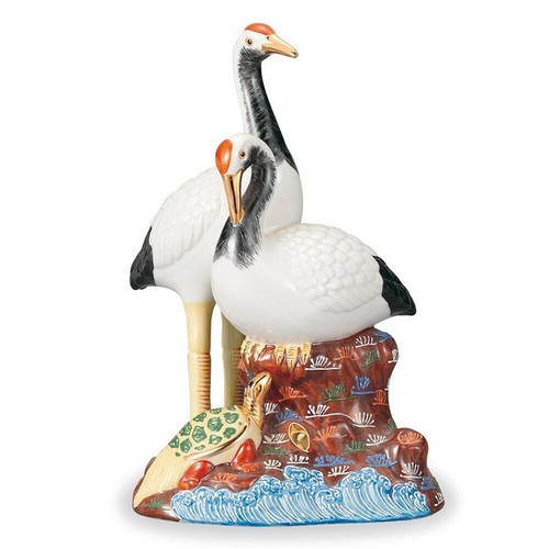 Crane & Turtle Figurine  Japanese Symbol of Longevity with Raised Mori Japan