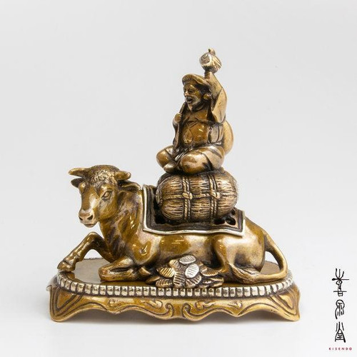Japanese Incense Burner  Takaoka Copperware, Lucky Cow-Daikoku Motif Japan