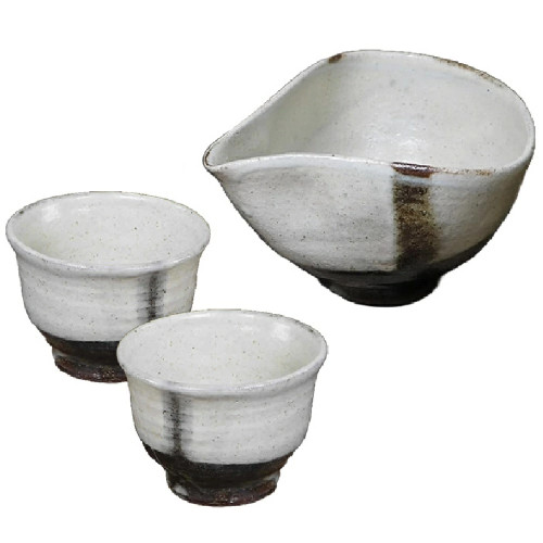 Guinomi Tokkuri Shigaraki Japanese Sake cup pot set of 3Unkai Made in Japan
