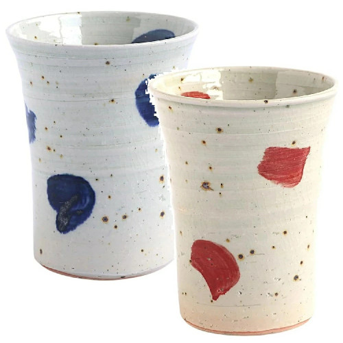 Shigaraki ware Japanese pottery Water Tumbler set of 2  Blue Red dot Japan