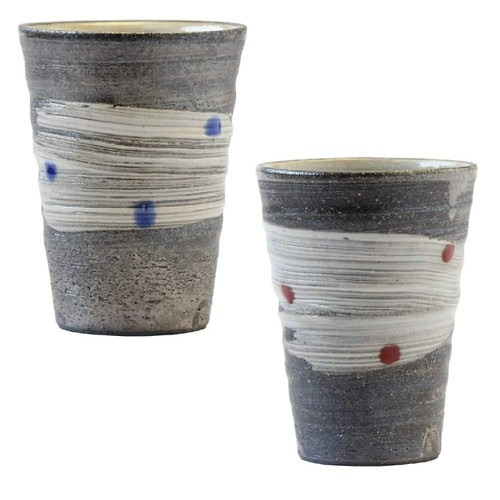 Shigaraki ware Japanese pottery Water Tumbler set of 2  milkyway Blue Red Japan