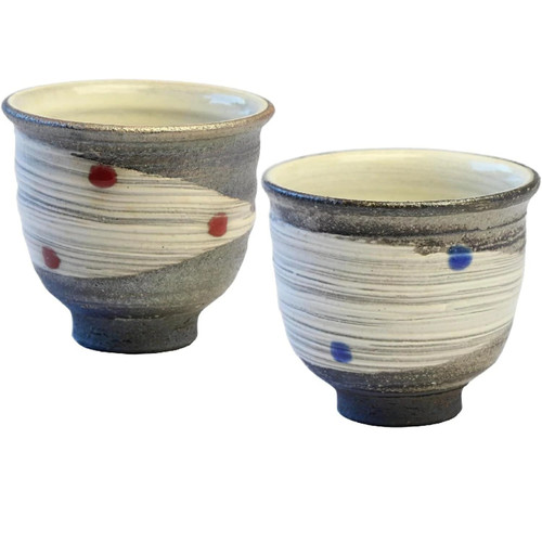 Pair Yunomi Shigaraki ware Japanese green tea cup Milkyway Blue Red Japan