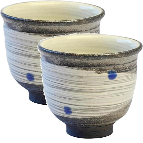 Pair Yunomi Shigaraki ware Japanese green tea cup Milkyway Blue Red Japan