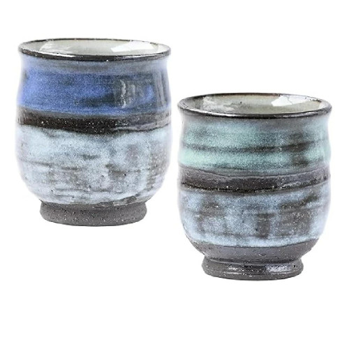 Pair Yunomi Shigaraki ware Japanese green tea cup Blue sky Twilight Japan