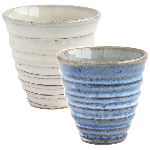 Pair Yunomi Shigaraki ware Japanese green tea cup Shigaraki Blue White Japan