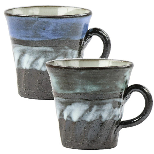 Shigaraki ware Japanese pottery Tea Cup set of 2 Blue sky Twilight Japan