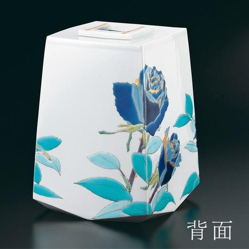 Kutani Ware Square Incense Burner  Seirei (Blue Rose) by Yamagishi Taisei Jap