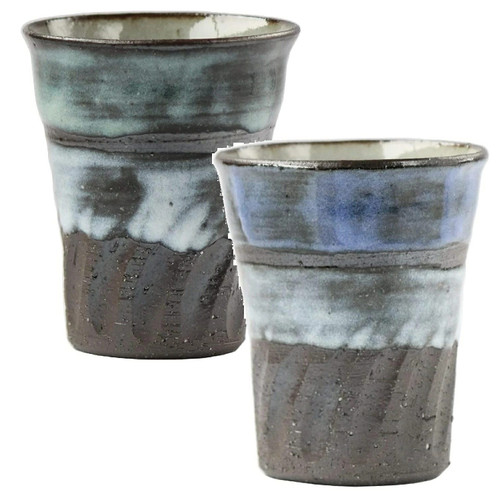 Shigaraki ware Japanese pottery Water Tumbler set of 2  Blue sky Twilight Japan
