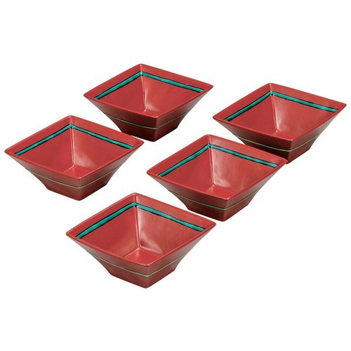 Kobachi Kutani Ware Red Line Pattern 3.5  Small Bowls Set  Japanese T