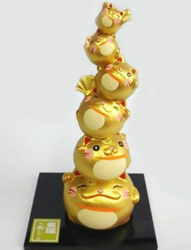 Kyoto Maneki neko Japanese lucky cat porcelain Kinsai Gold Fuku neko