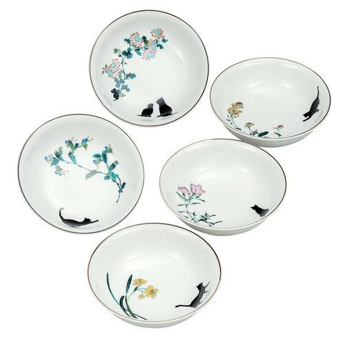 Kobachi Kutani Ware Sanpo Biyori 4.5  Small Bowls Set Japanese Tablew