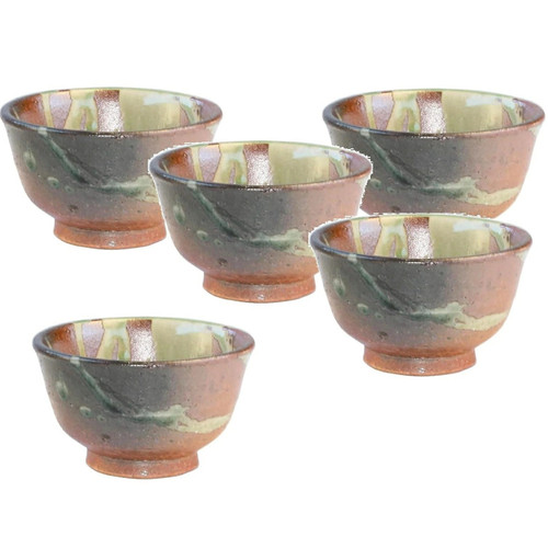 Kumidashi SenchaYunomi Shigaraki ware Japanese green tea cup Mingei set of 5