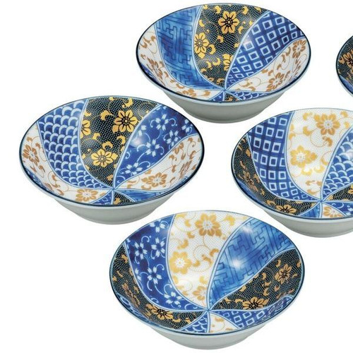 Kobachi Kutani Ware Tessen Pattern 4.8  Small Bowls Set of 5 Japanese Tablewar