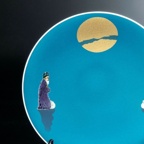 Kutani ware Takegoshi JapanCeramic Plaque "Enrai" Painting "Distant Arrival"