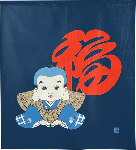 Noren Japanese door curtain 33.5x35.4 in polyester Fukusuke doll Japan