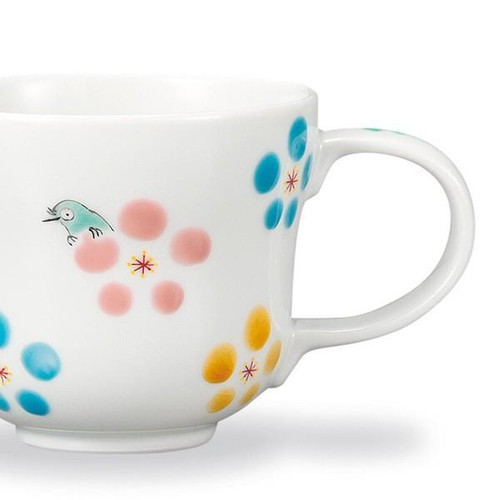 Kutani ware Japanese Mug Coffee Tea cup Ume-Biyori Plum and Bird Design Japan