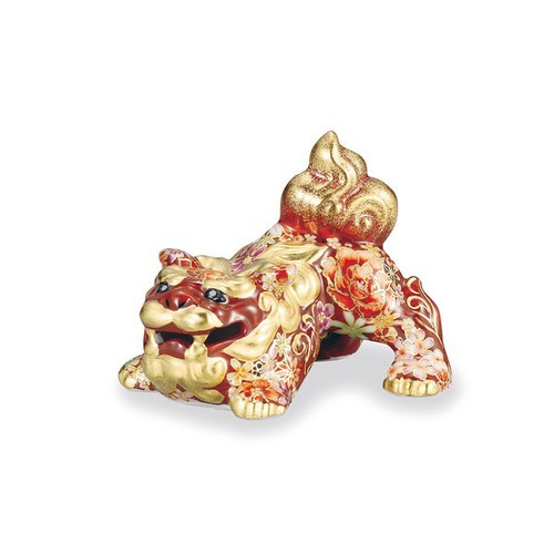 Kutani porcelain Shishi Foo dog Gold & Red Hanatsume Design Japan Yukio Nishi