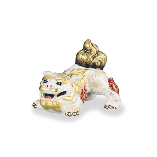 Kutani porcelain Shishi Foo dog Gold & Ink Hanatsume Design Japan Yukio Nishi