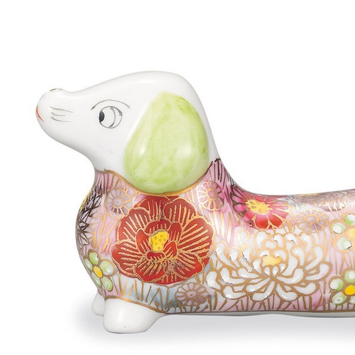 Kutani porcelain Japanese Dachshund Figurine Hanatsume pink Taishi kiln Japan