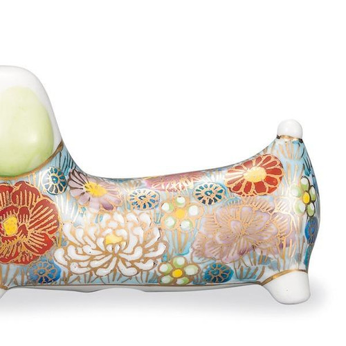 Kutani porcelain Japanese Dachshund Figurine Hanatsume blue Taishi kiln Japan