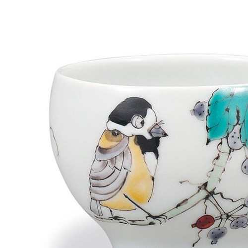 Kutani ware Japanese Sake cup Mountain Titmouse with Wild Grapes Taishi Kiln