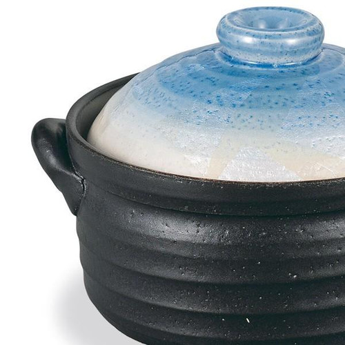 Kutani ware 2-Cup Rice Cooker Donabe Pot – Silver Glaze Blue Made in Japan