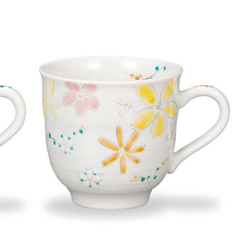 Pair Kutani ware Japanese Mug Coffee Tea cup Koyo Kiln Color Enamel Flower Japan