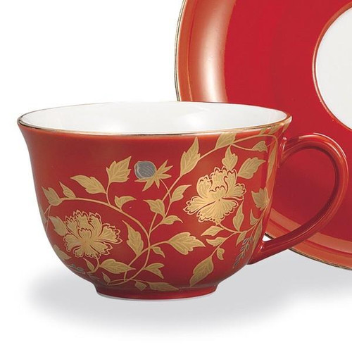 Gold-Decorated Kutani ware Kinran-de Japanese Coffee cup and saucer Japan Red