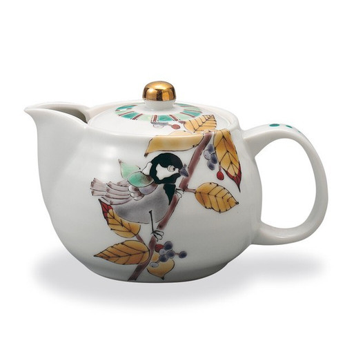 Kutani ware Japanese tea pot Murasaki-Shikibu & Japanese Tit Taishi Kiln Japan