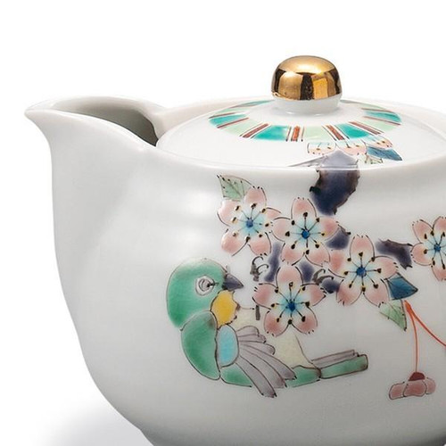 Kutani ware Japanese tea pot Cherryblossom White-eye Taishi kiln Japan