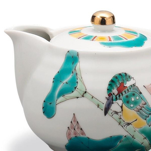 Kutani ware Japanese tea pot Lotus and Kingfisher Taishi Kiln Japan