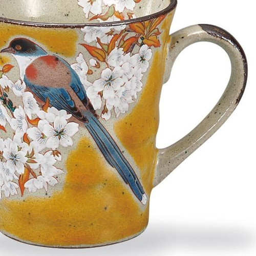 Kutani ware Japanese Mug Coffee Tea cup Yoshida-ya Wild cherryblossom Bird Japan