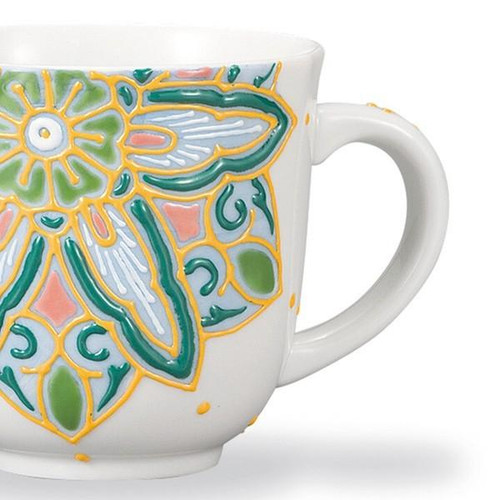 Kutani ware Japanese Mug Coffee Tea cup Shiho Aizawa Floral & Arabesque Crest