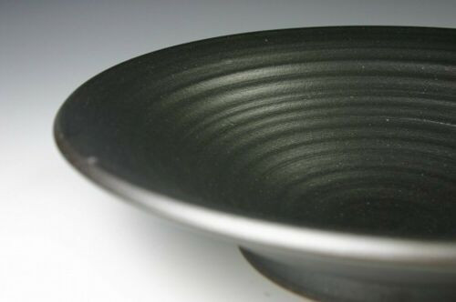 Ikebana Arita yaki pottery Large Flower vase Asamaru Black glaze Kasen Japan