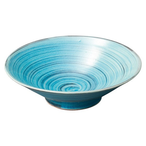 Shigaraki Ware Japanese pottery Round bowl Kobachi Blue Swirl Flower bowl