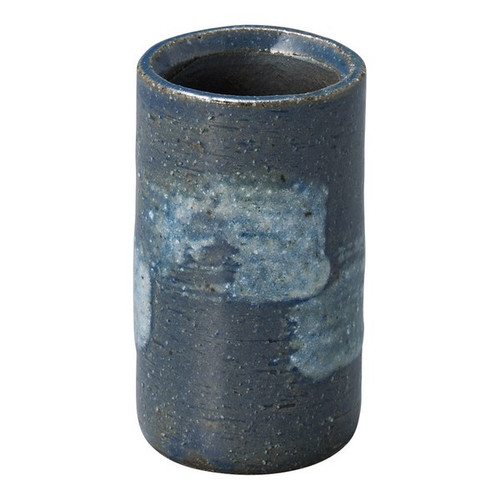 Shigaraki Ware Japanese pottery Mini Ikebana Vase  Blue Glaze White Brushmarks