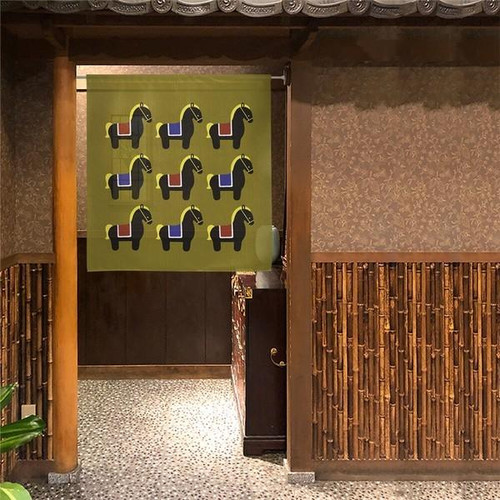 Noren Japanese Door Curtain Tapestry PolyesterNine Black Horses Japan