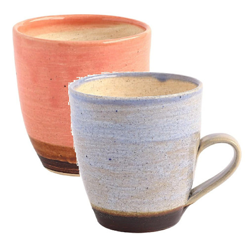 Shigaraki ware Japanese pottery Mug Tae Cup set of 2Nashi-ji Blue Peach Japan