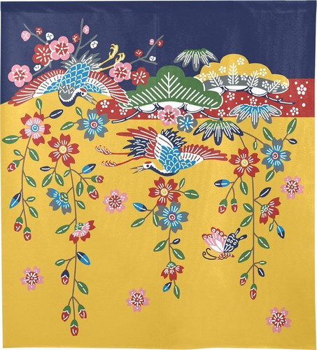 Noren Japanese door curtain 33.5x35.4 in polyester Bingata-Style Sho chiku bai