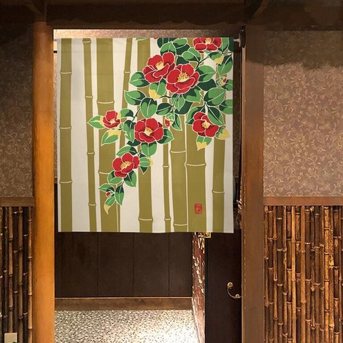 Noren Japanese door curtain 33.5x35.4 in polyester Bamboo and Camellia