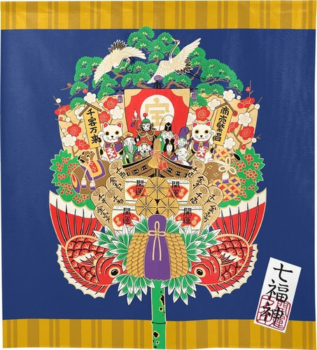 Noren Japanese door curtain 33.5x35.4 in polyester 7Lucky Gods Fukumi Decoration