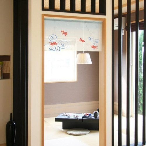 Noren Japanese door curtain 33.46x17.6 polyester Goldfish and aquatic plants