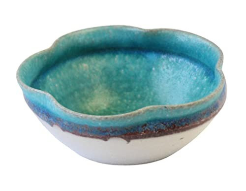 Shigaraki ware Japanese Blue Glaze Small Bowl Aqua Flower shape Kobachi Japan