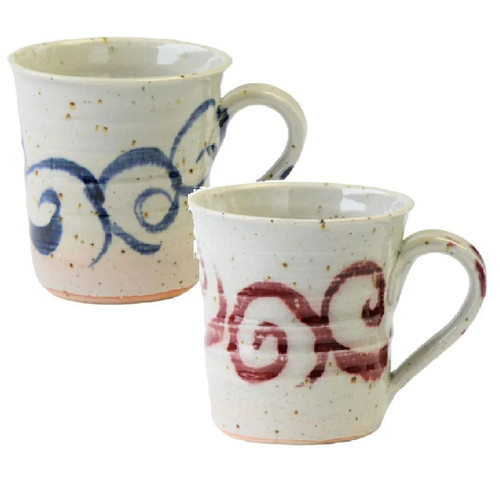Shigaraki ware Japanese pottery Mug Tea cup set of  2 Minamo Blue Red japan