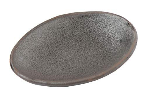 Shigaraki ware Japanese pottery small plate Rikyu Black Oval shape Japan