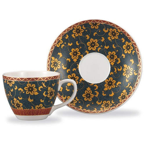 Kutani ware porcelain Japanese coffee tea cup and Saucer Aochibu Tessen Japan