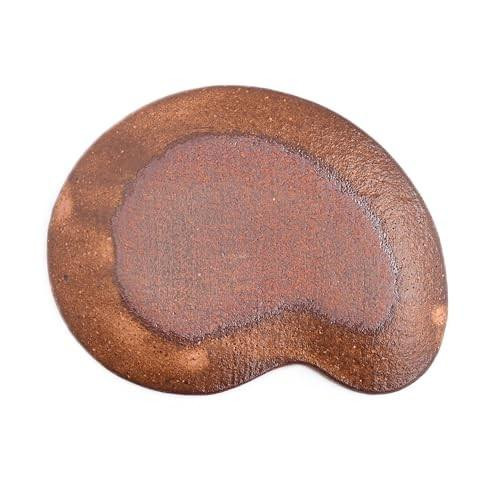 Shigaraki ware Japanese pottery small plate Beans shape Hakeme Peach brown Japan